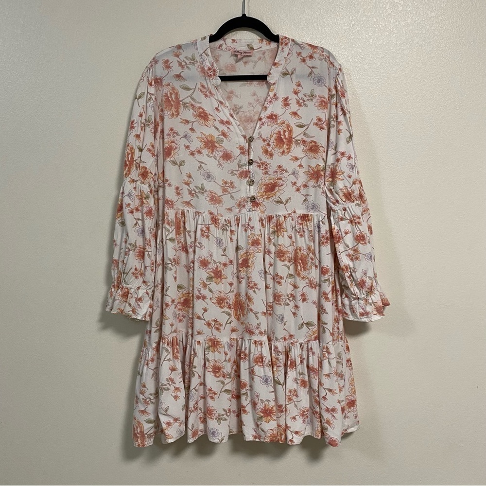 Falling Flowers Ruffle hem mini dress Floral print Plus Size 1X